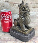 Chinese Foo Dog Guardian Lion Bronze Sculpture 7.5" x 5"