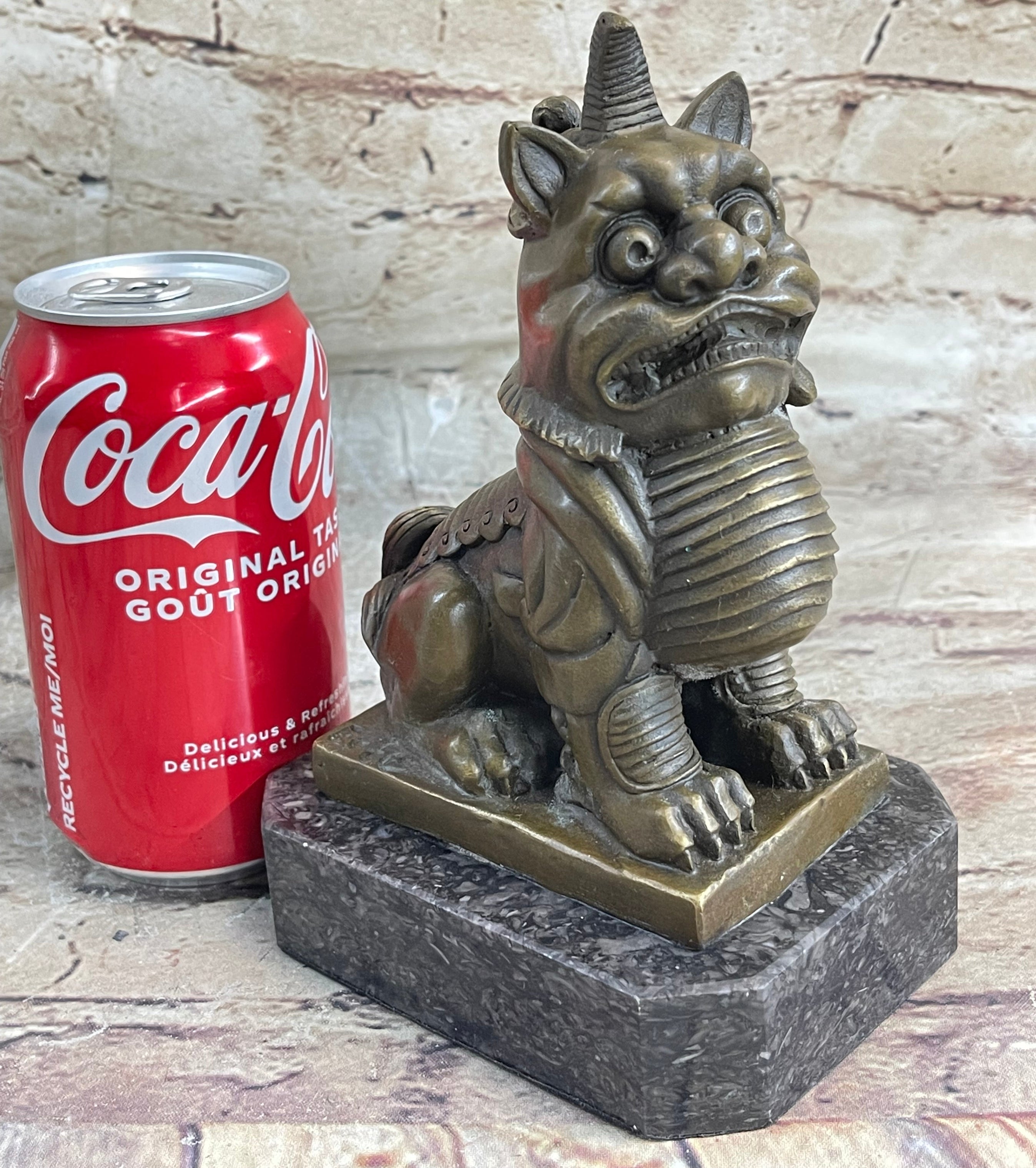 Chinese Foo Dog Guardian Lion Bronze Sculpture 7.5" x 5"