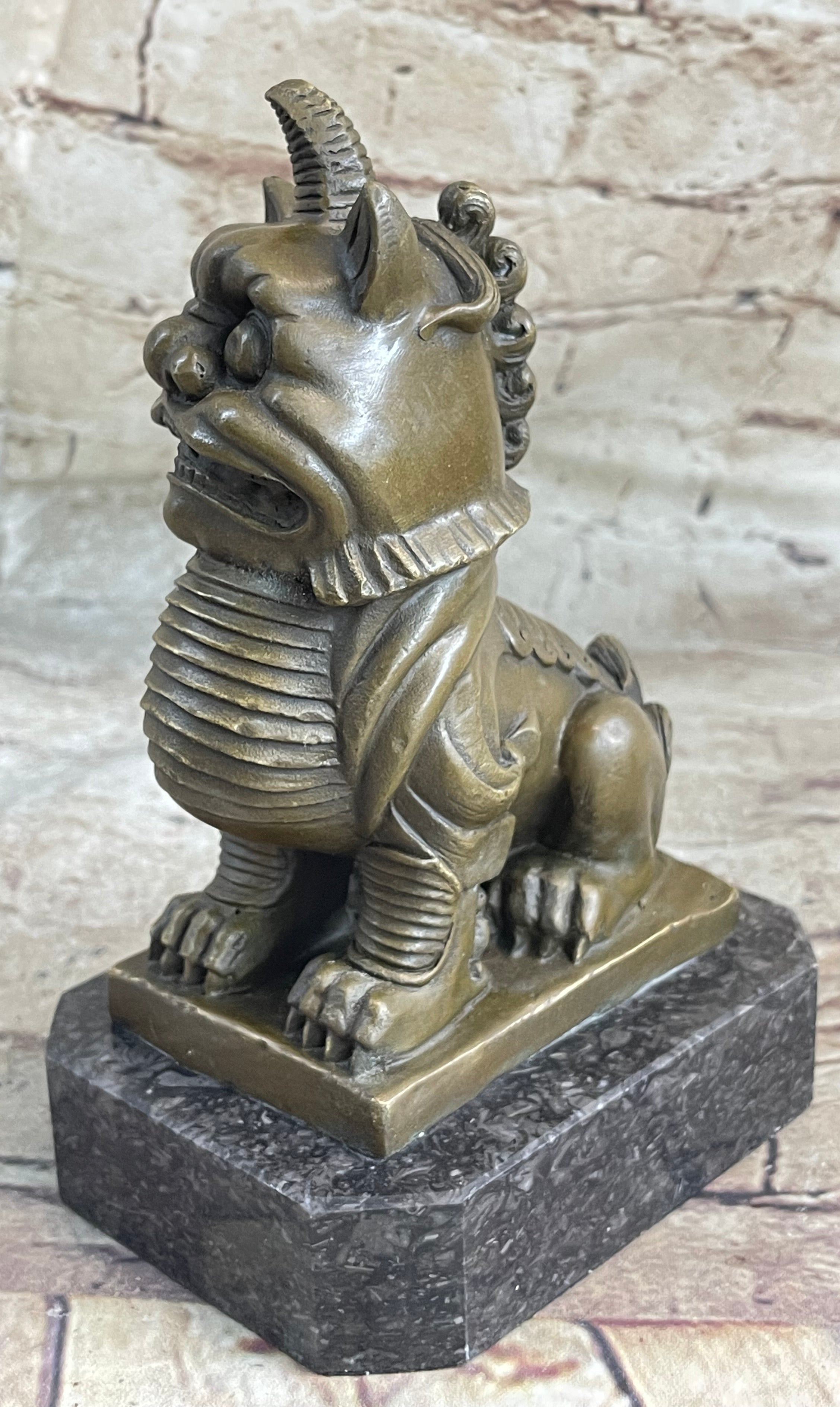 Chinese Foo Dog Guardian Lion Bronze Sculpture 7.5" x 5"