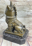 Chinese Foo Dog Guardian Lion Bronze Sculpture 7.5" x 5"