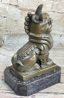 Chinese Foo Dog Guardian Lion Bronze Sculpture 7.5" x 5"