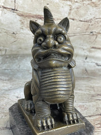 Chinese Foo Dog Guardian Lion Bronze Sculpture 7.5" x 5"
