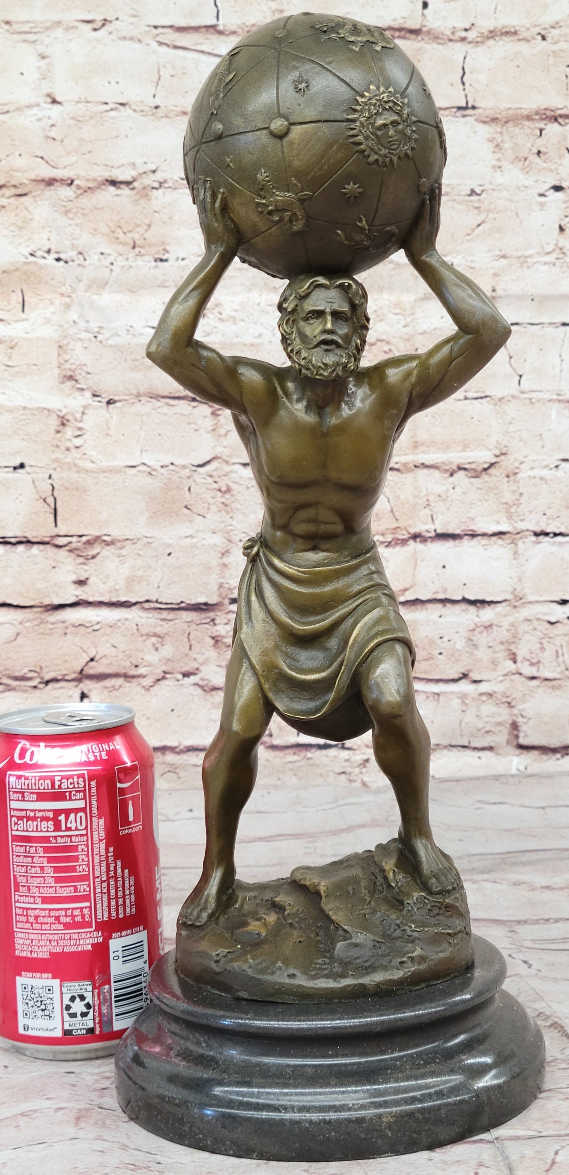Greek Titan Atlas Holding World Globe Bronze 14" x 6"
