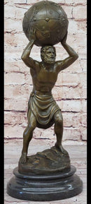 Greek Titan Atlas Holding World Globe Bronze 14" x 6"