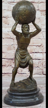 Greek Titan Atlas Holding World Globe Bronze 14" x 6"