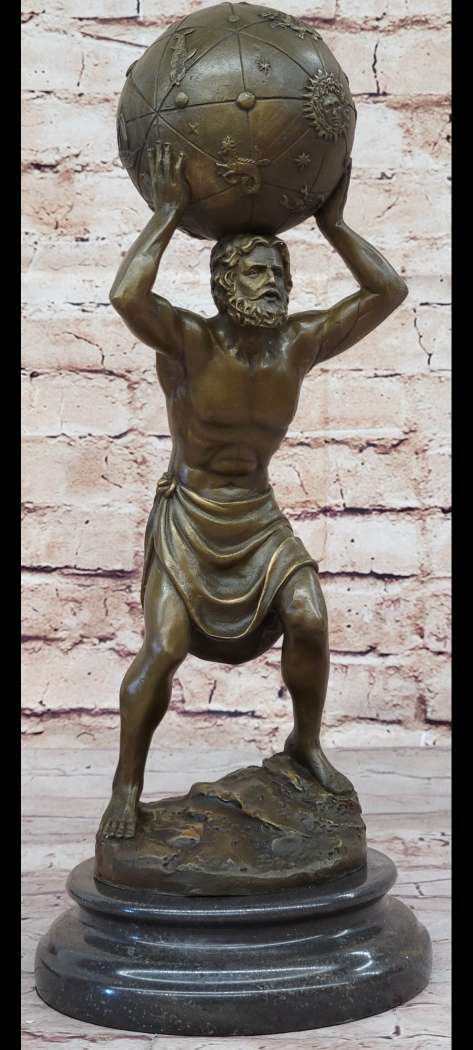 Greek Titan Atlas Holding World Globe Bronze 14" x 6"