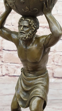 Greek Titan Atlas Holding World Globe Bronze 14" x 6"