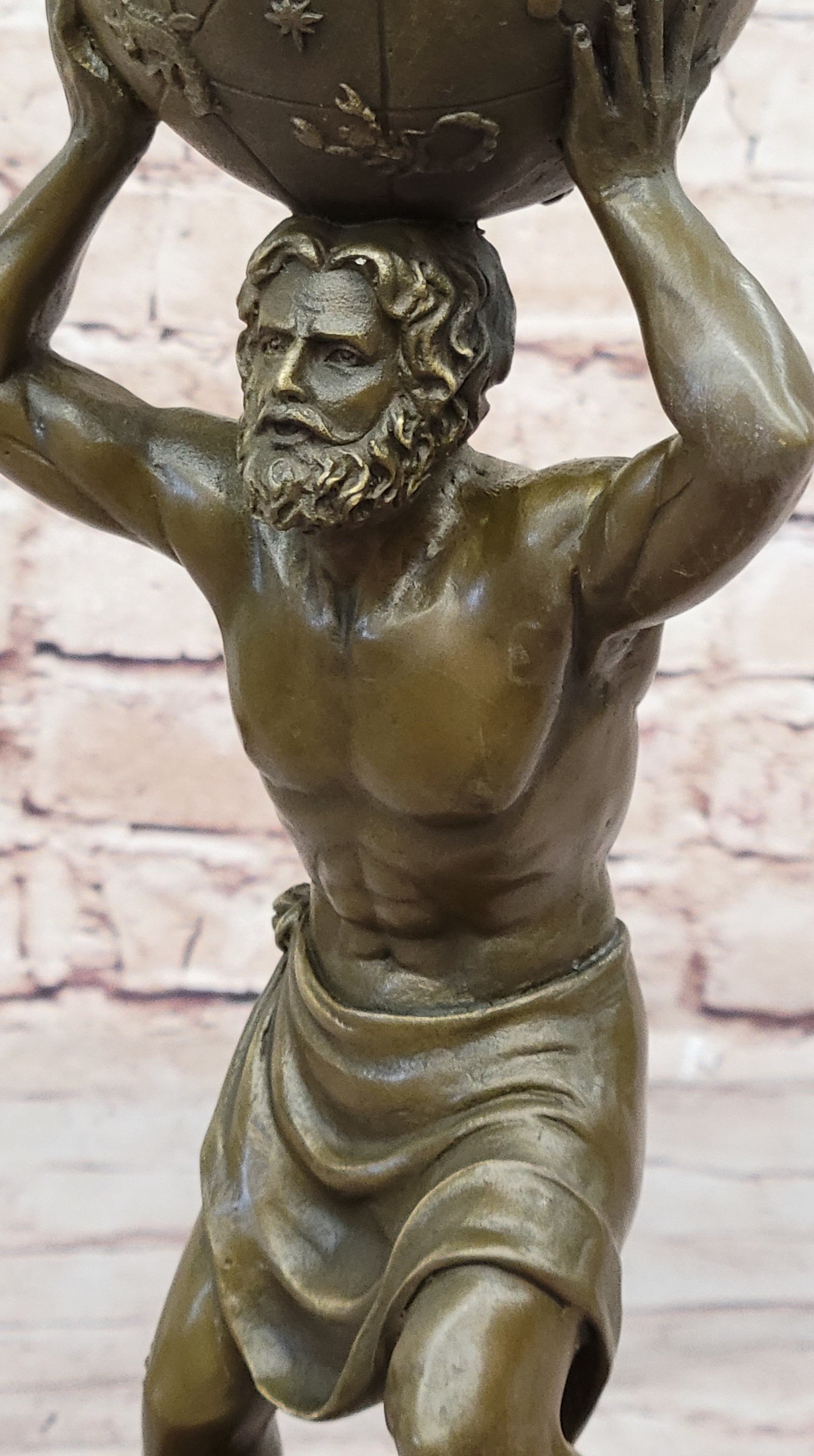 Greek Titan Atlas Holding World Globe Bronze 14" x 6"