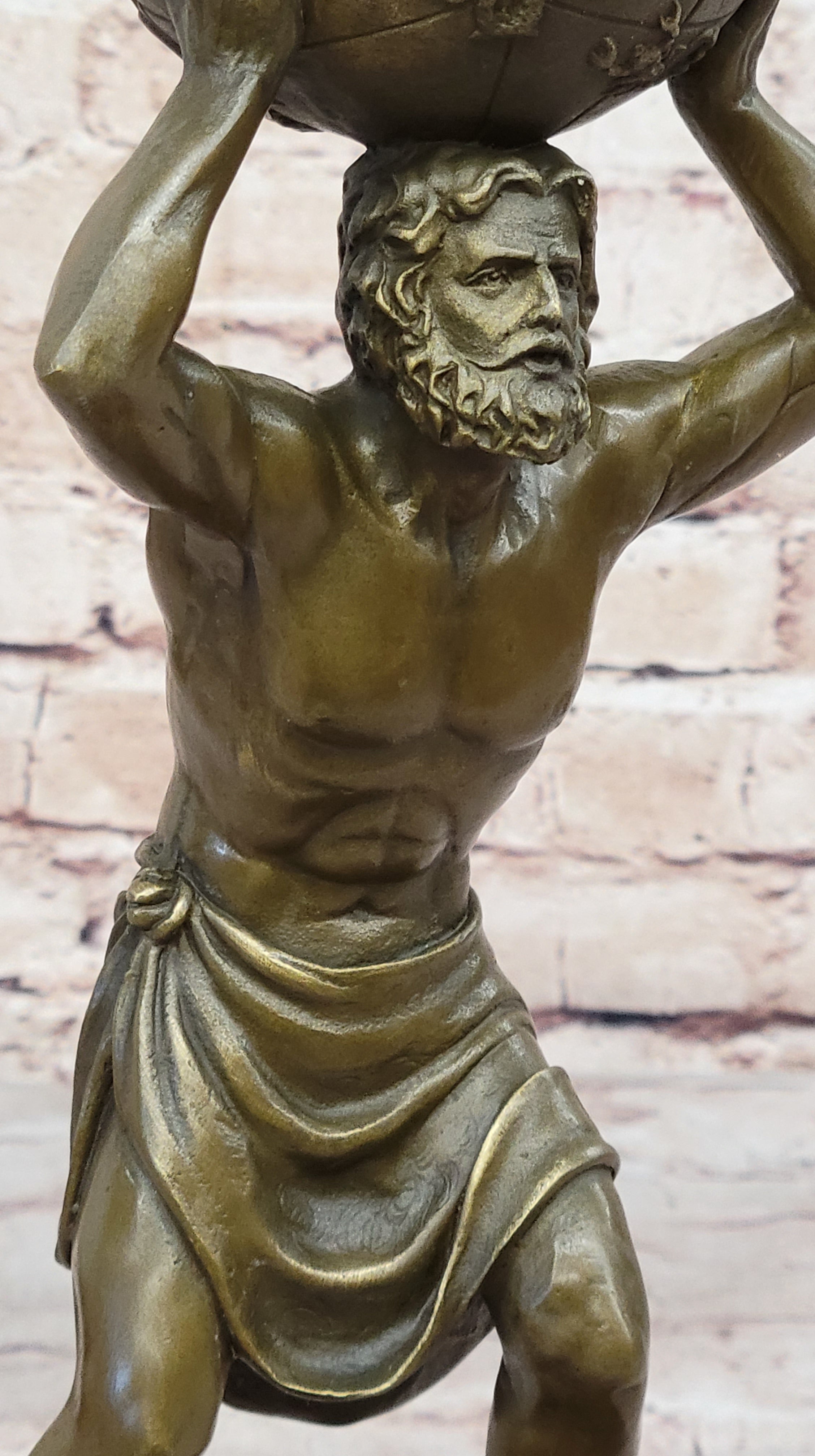 Greek Titan Atlas Holding World Globe Bronze 14" x 6"