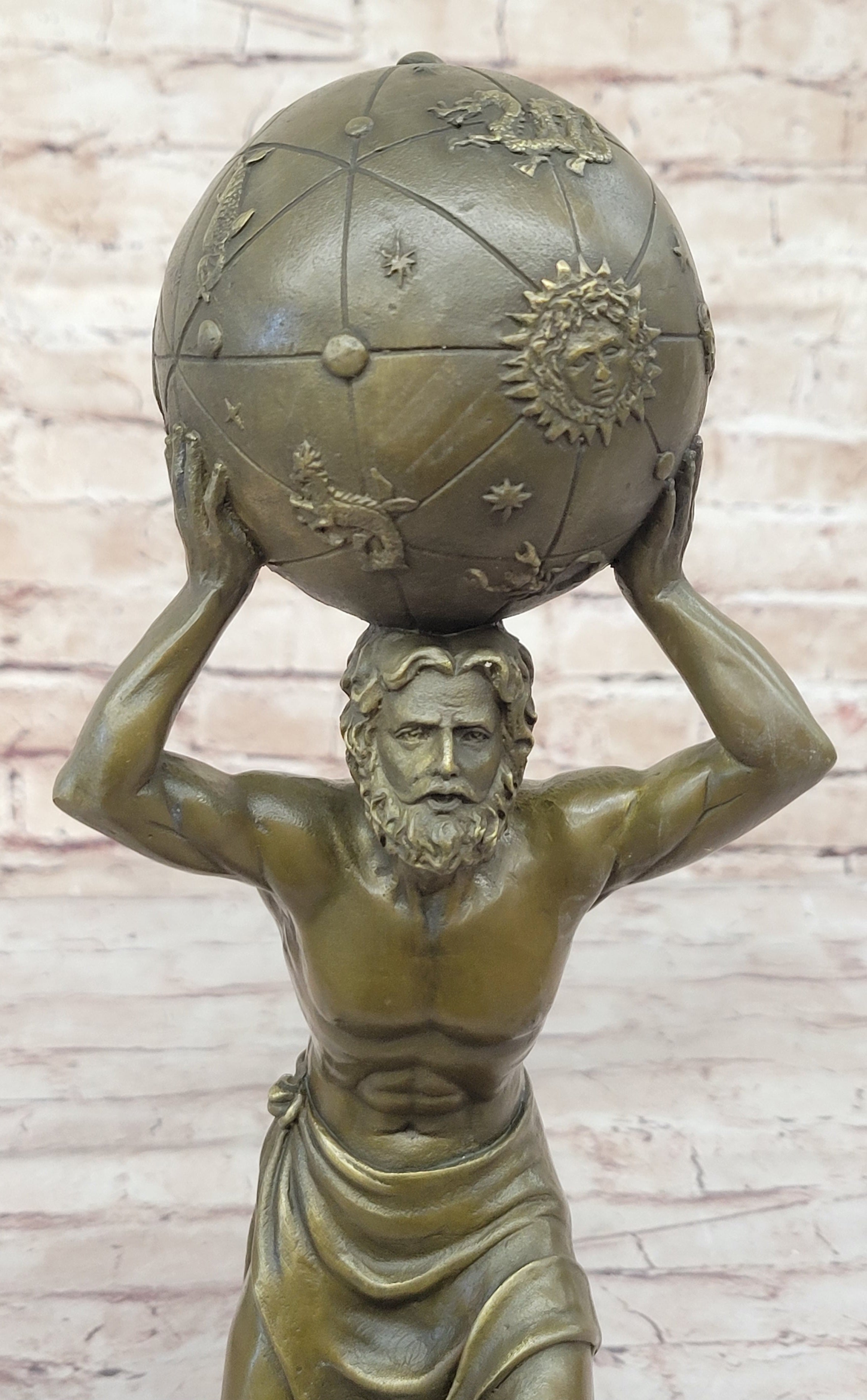 Greek Titan Atlas Holding World Globe Bronze 14" x 6"