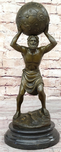 Greek Titan Atlas Holding World Globe Bronze 14" x 6"