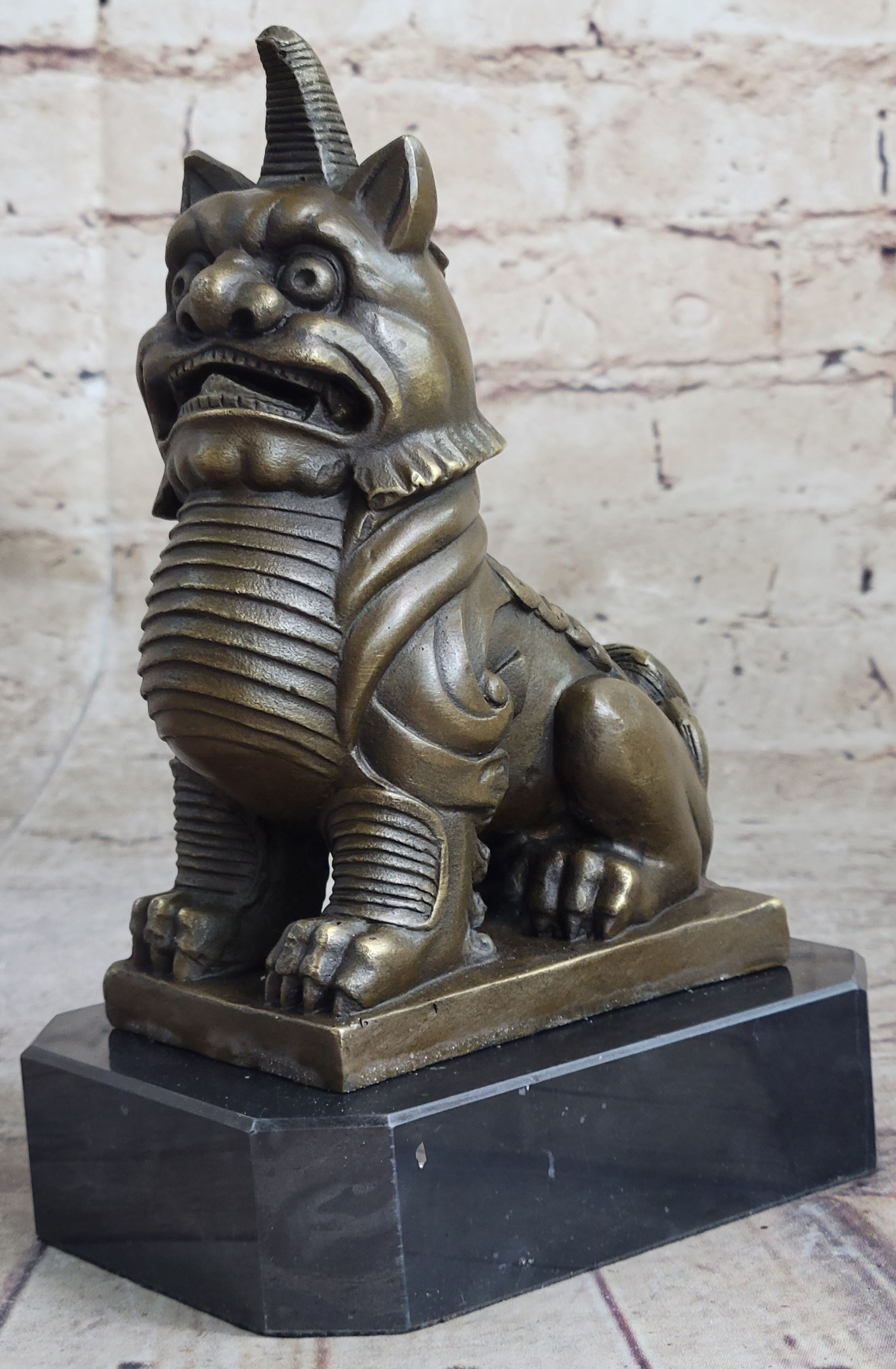 Vintage Fengshui Bronze Guardian Fu Foo Dogs Lion Erte
