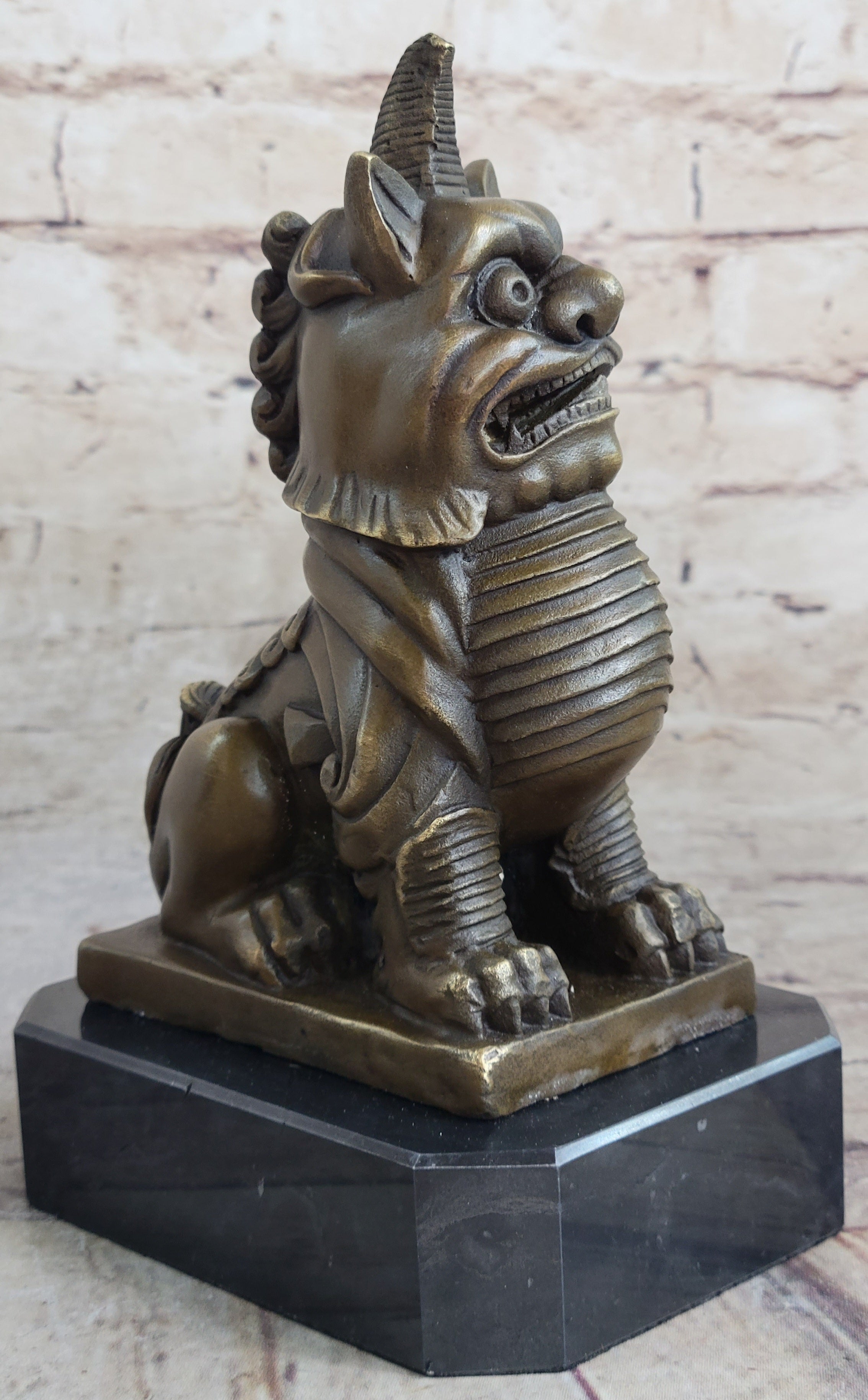 Vintage Fengshui Bronze Guardian Fu Foo Dogs Lion Erte