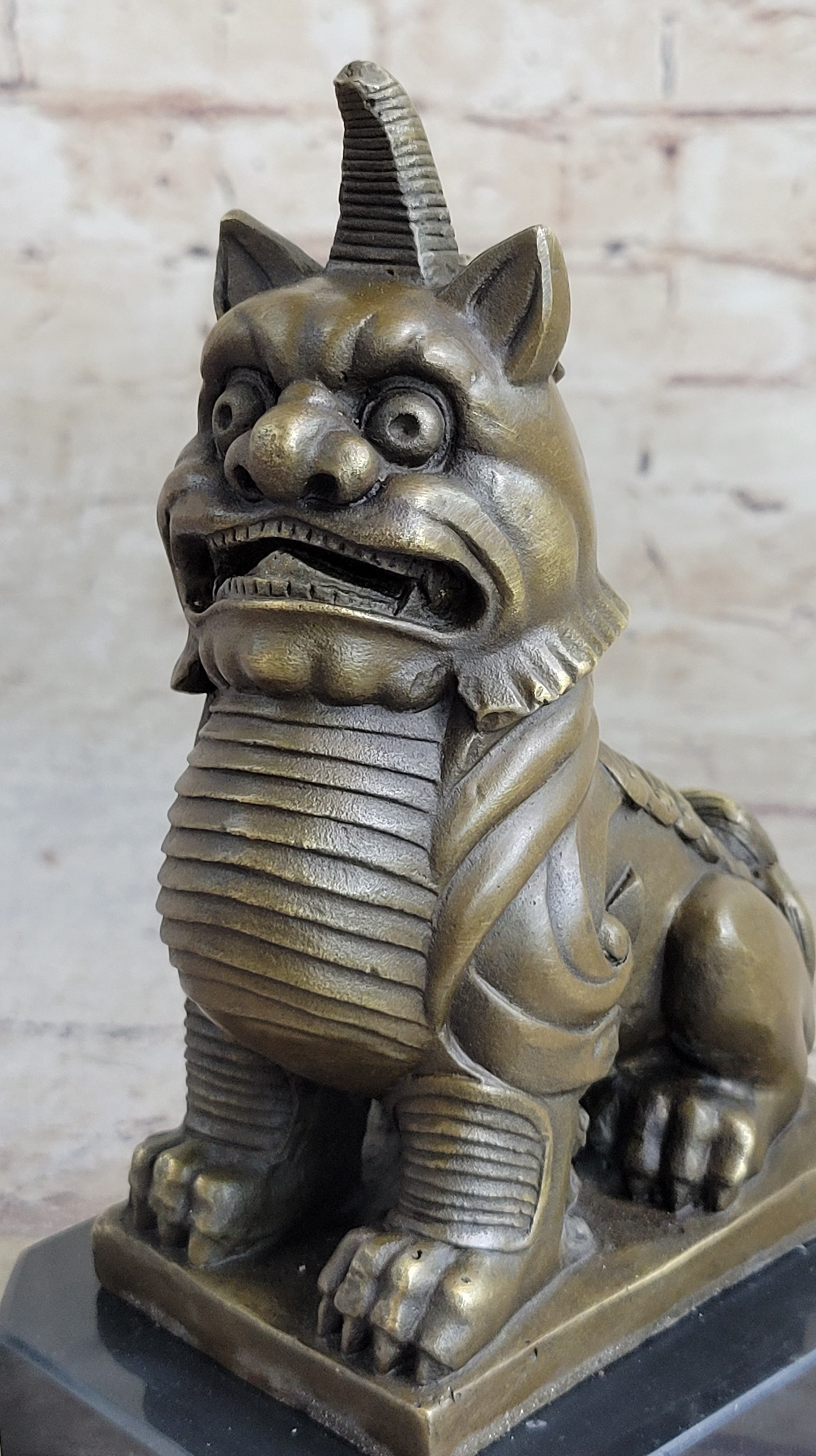 Vintage Fengshui Bronze Guardian Fu Foo Dogs Lion Erte