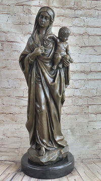 Madonna Virgin Mary w/ Baby Jesus Bronze 23" x 8"