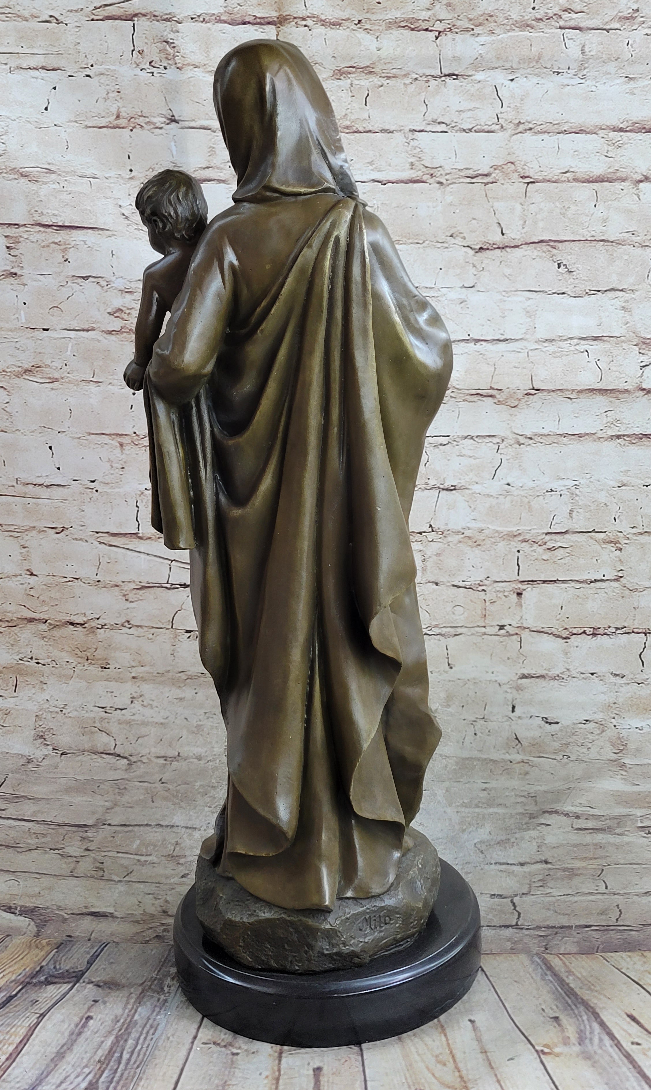 Madonna Virgin Mary w/ Baby Jesus Bronze 23" x 8"