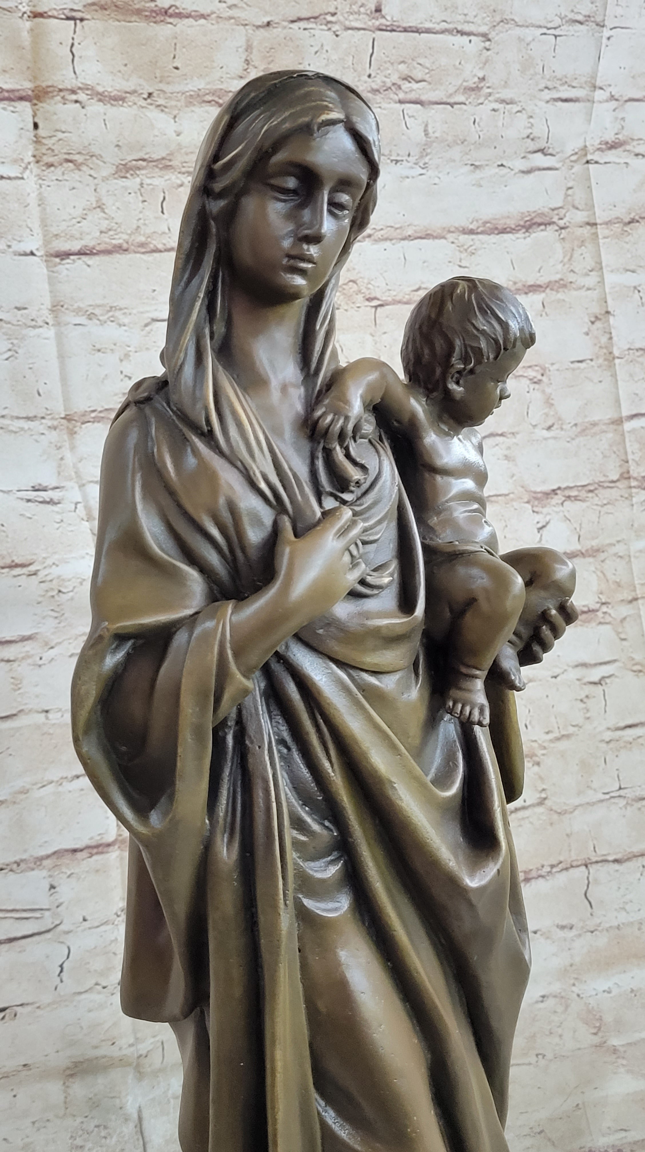 Madonna Virgin Mary w/ Baby Jesus Bronze 23" x 8"