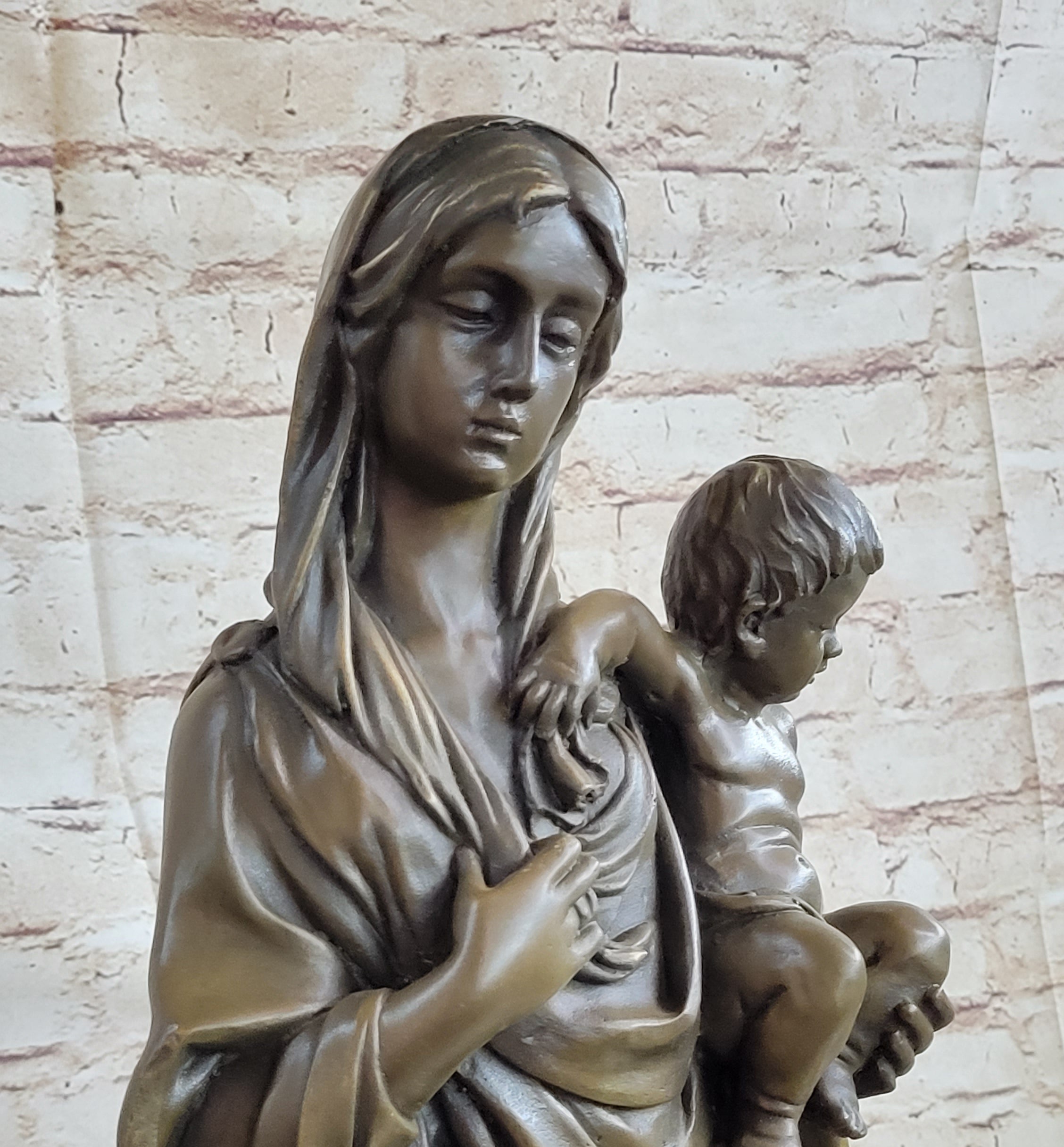Madonna Virgin Mary w/ Baby Jesus Bronze 23" x 8"