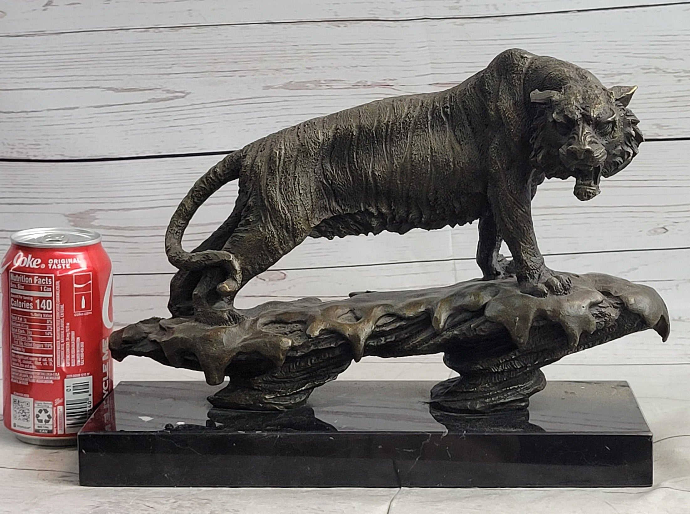 Bronze Tiger Sculpture on Marble Base – Fierce Big Cat