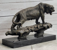 Bronze Tiger Sculpture on Marble Base – Fierce Big Cat