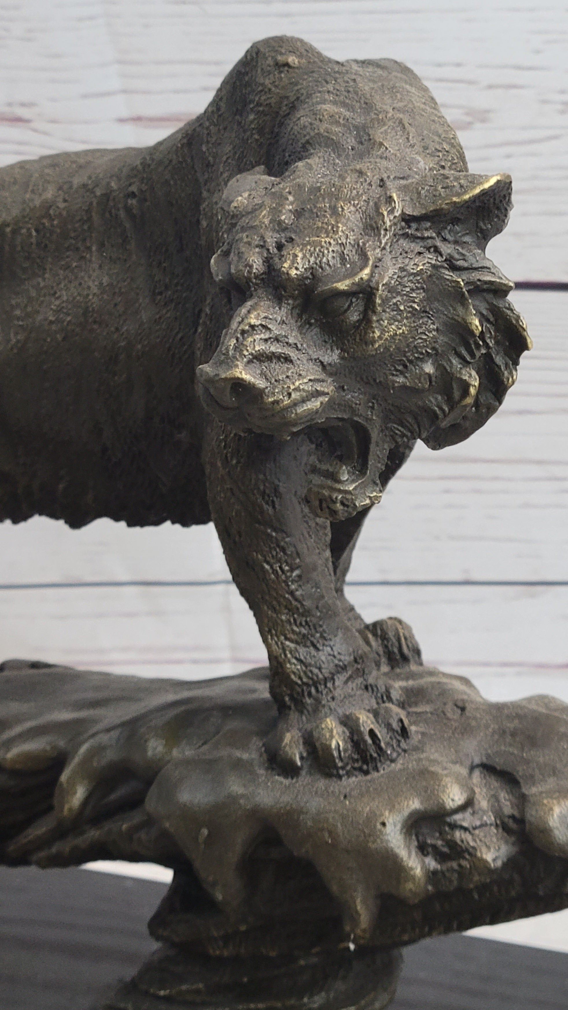 Bronze Tiger Sculpture on Marble Base – Fierce Big Cat