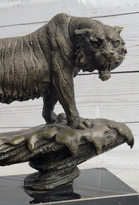 Bronze Tiger Sculpture on Marble Base – Fierce Big Cat