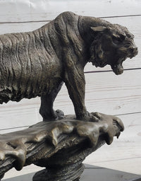 Bronze Tiger Sculpture on Marble Base – Fierce Big Cat