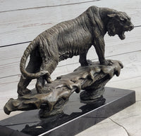 Bronze Tiger Sculpture on Marble Base – Fierce Big Cat