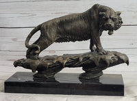 Bronze Tiger Sculpture on Marble Base – Fierce Big Cat