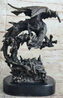 Signed Original Mythical Flying Dragon Bronze Sculpture