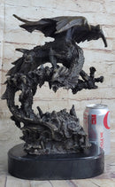 Signed Original Mythical Flying Dragon Bronze Sculpture