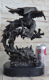 Signed Original Mythical Flying Dragon Bronze Sculpture