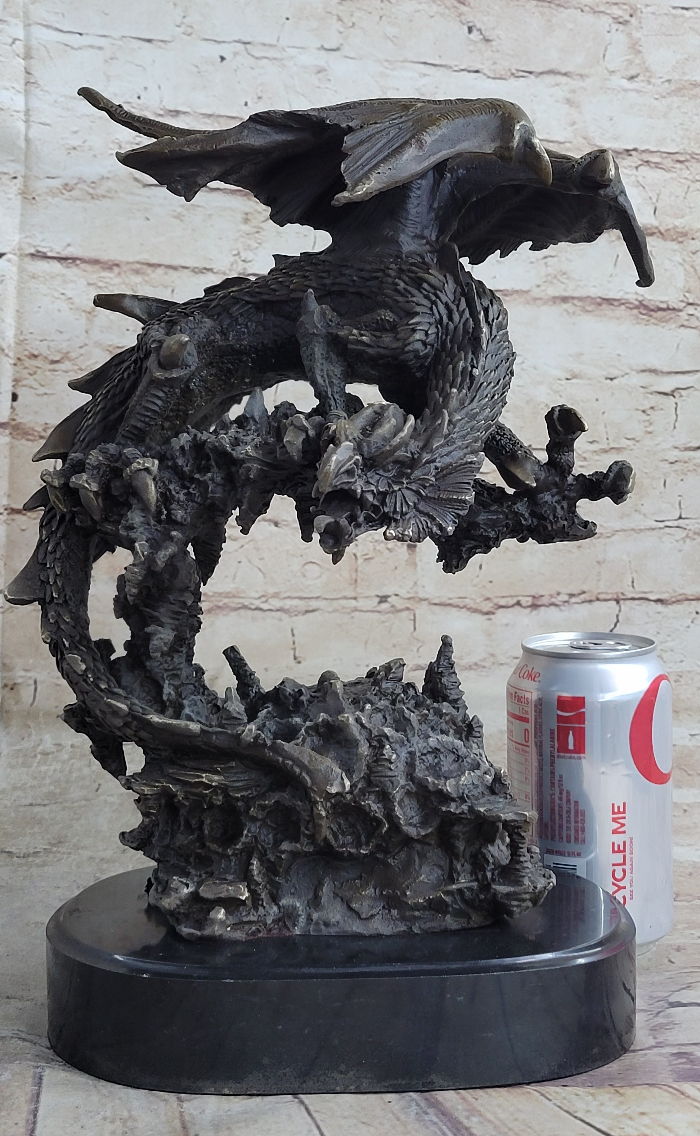 Signed Original Mythical Flying Dragon Bronze Sculpture
