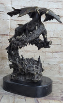 Signed Original Mythical Flying Dragon Bronze Sculpture