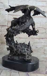 Signed Original Mythical Flying Dragon Bronze Sculpture