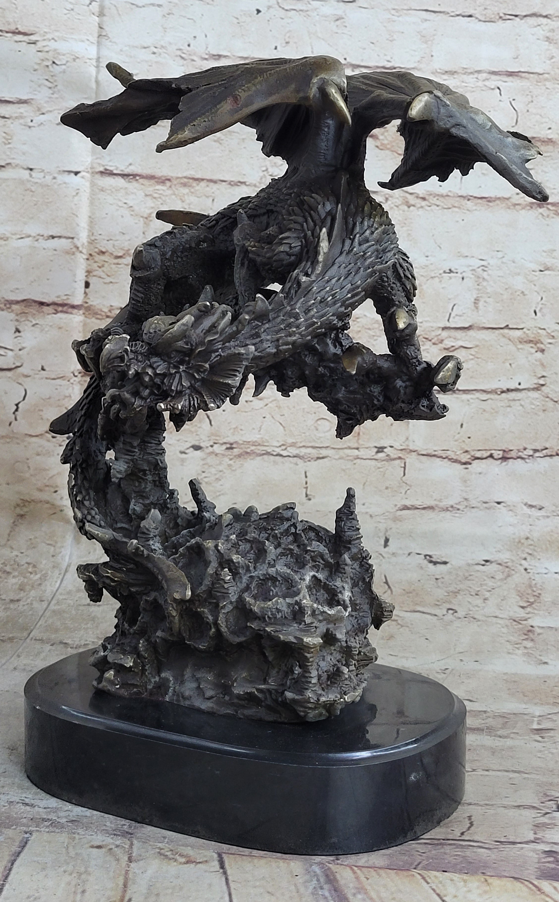 Signed Original Mythical Flying Dragon Bronze Sculpture