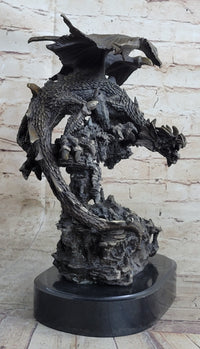 Signed Original Mythical Flying Dragon Bronze Sculpture