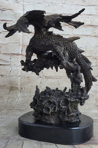 Signed Original Mythical Flying Dragon Bronze Sculpture
