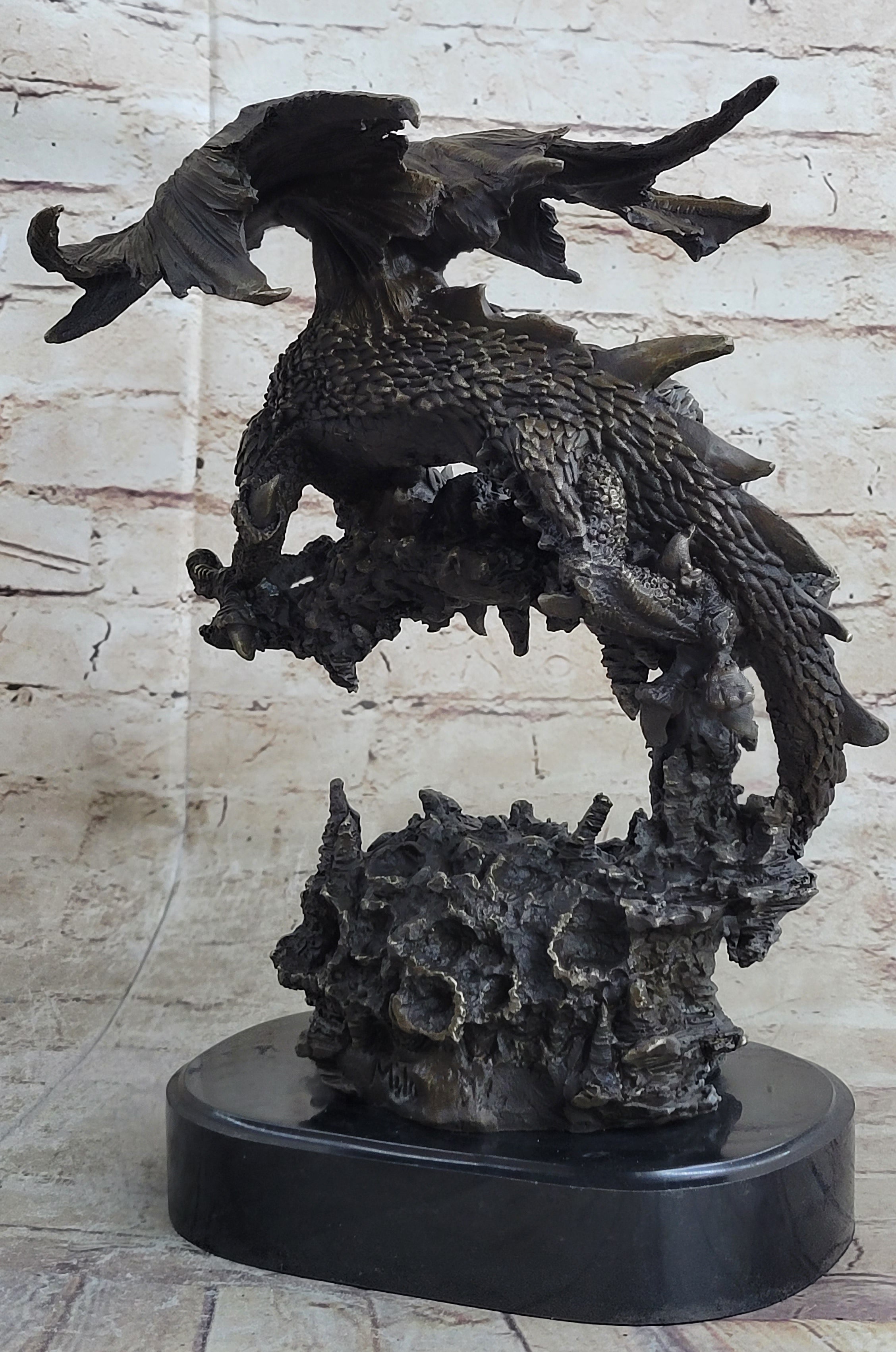 Signed Original Mythical Flying Dragon Bronze Sculpture