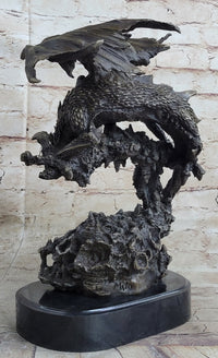 Signed Original Mythical Flying Dragon Bronze Sculpture