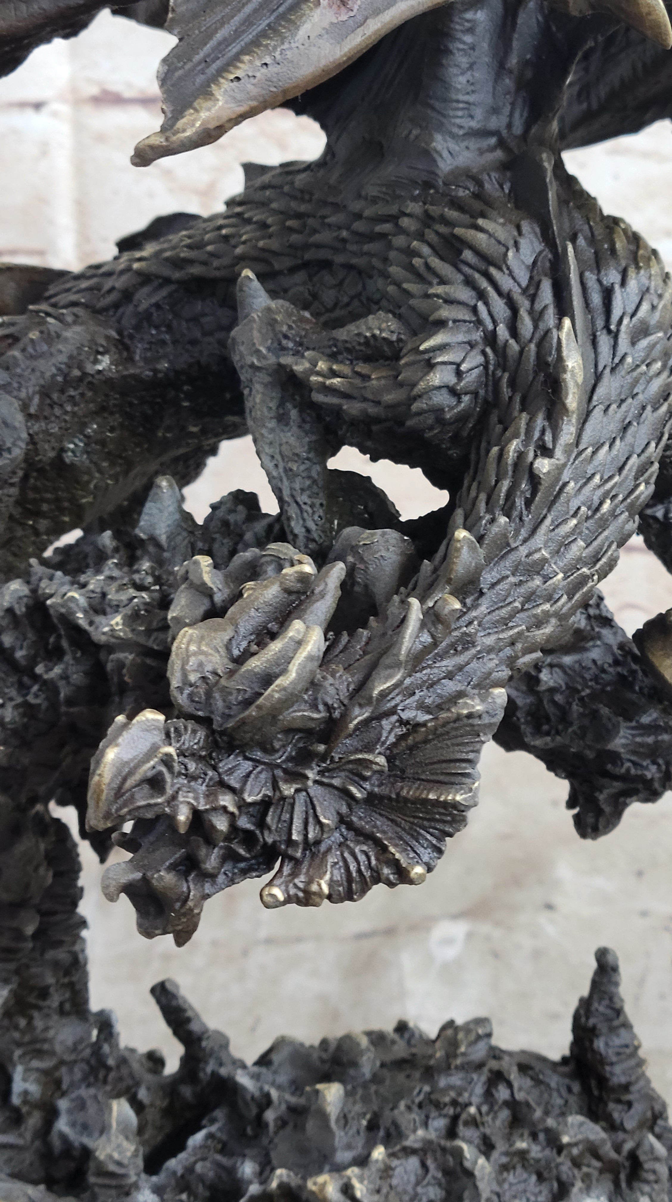 Signed Original Mythical Flying Dragon Bronze Sculpture