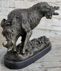 Wild Boar Feral Hog Bronze Sculpture on Marble Base