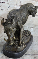 Wild Boar Feral Hog Bronze Sculpture on Marble Base