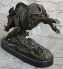 Wild Boar Feral Hog Bronze Sculpture on Marble Base