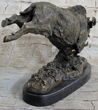 Wild Boar Feral Hog Bronze Sculpture on Marble Base
