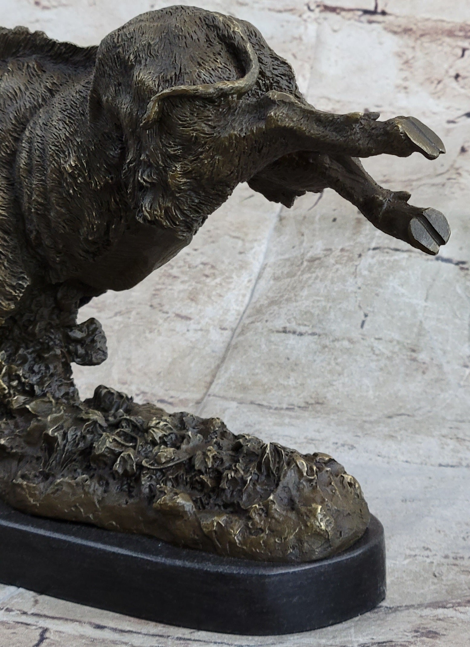 Wild Boar Feral Hog Bronze Sculpture on Marble Base