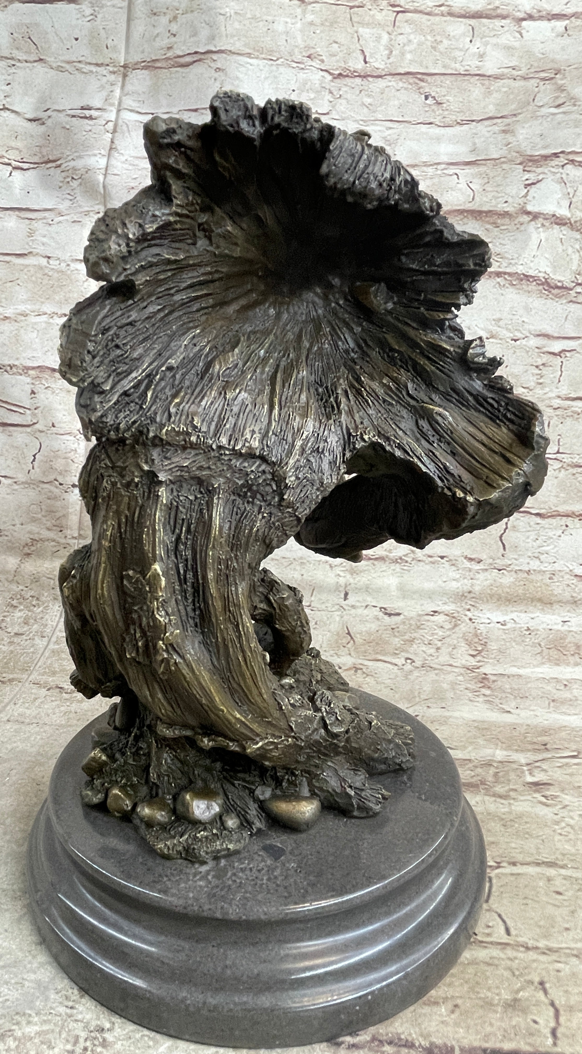 Bear Catching Salmon Bronze Metal Bust on Marble Base