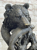 Bear Catching Salmon Bronze Metal Bust on Marble Base