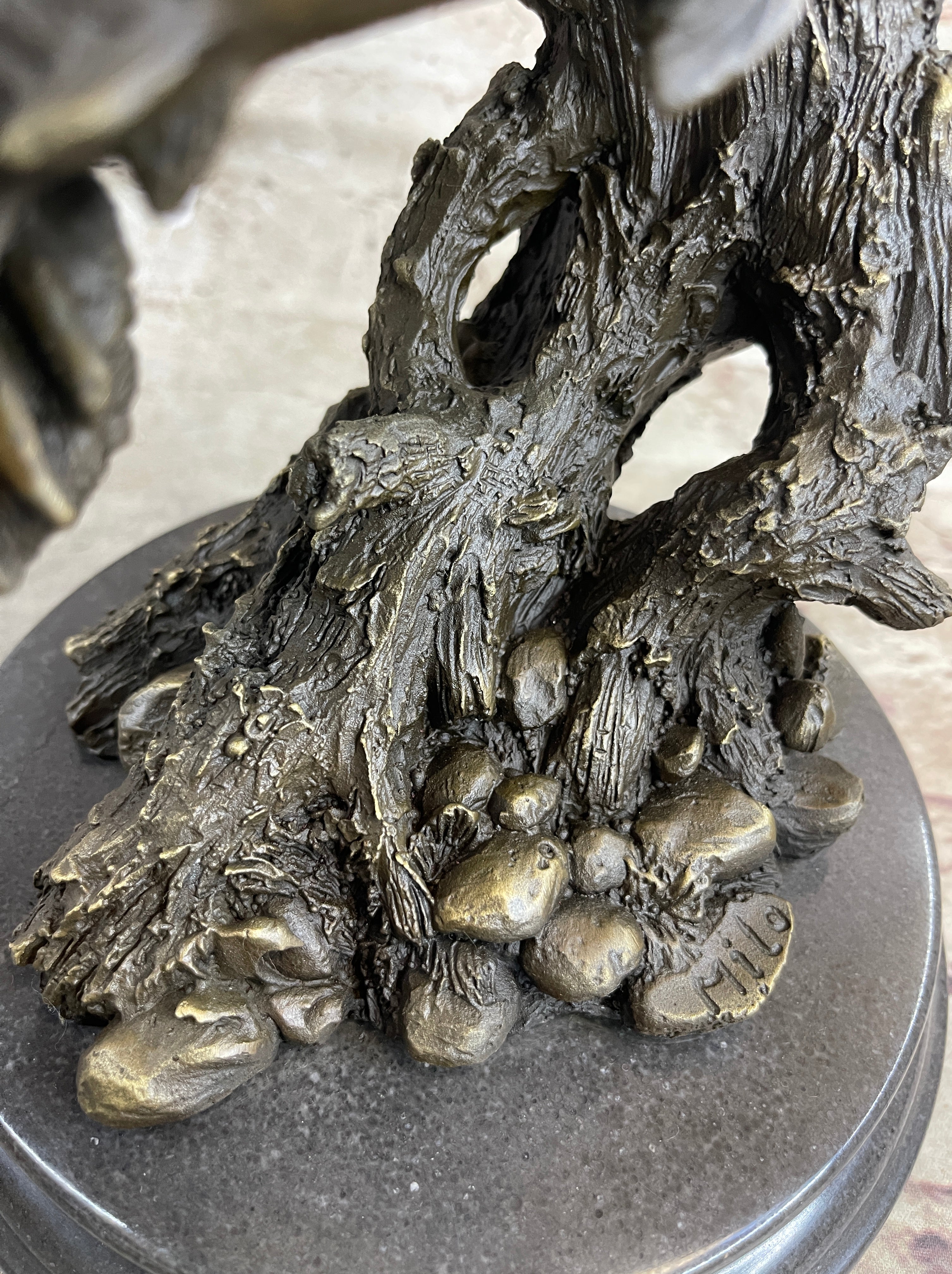 Bear Catching Salmon Bronze Metal Bust on Marble Base