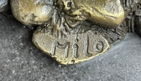 Bear Catching Salmon Bronze Metal Bust on Marble Base
